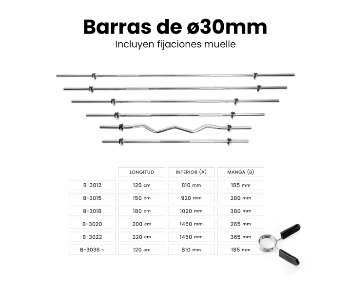 B-3012 TO B-3022 WEIGHTLIFTING BAR WITH SAFETY COLLARS