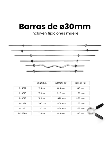 B-3012 À B-3022 BARRE MUSCULATION AVEC FIXATIONS